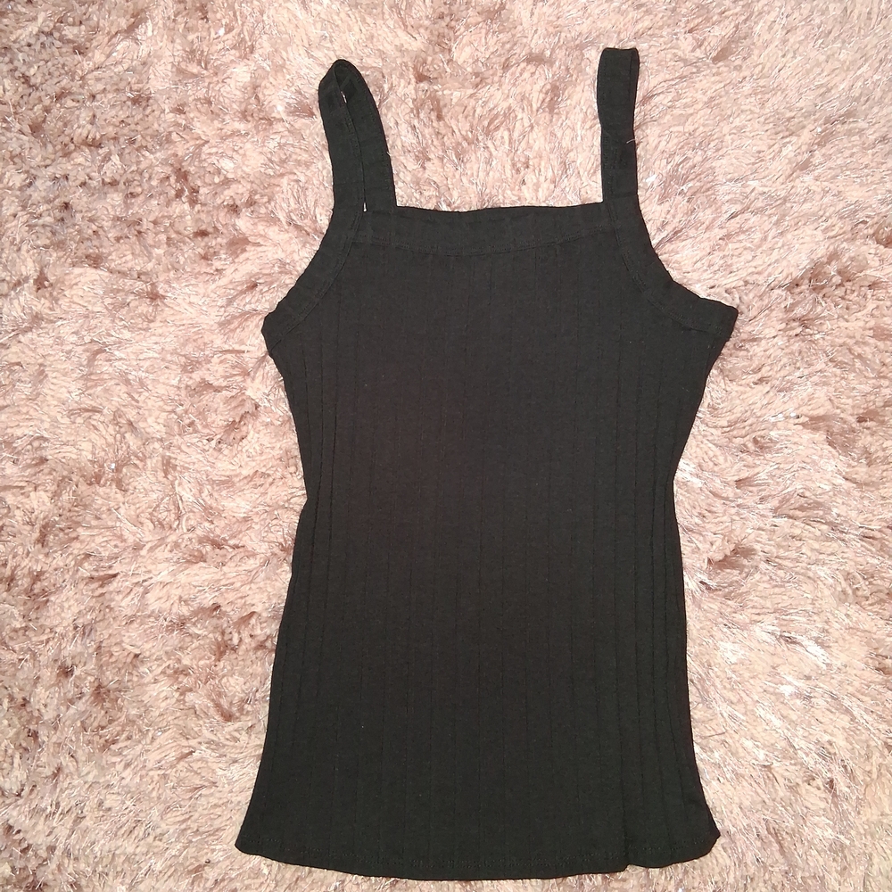 Bozzolo Black Ribbed Square-Neck Tank